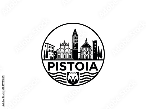 Pistoia city of Italy skyline emblem with landmarks