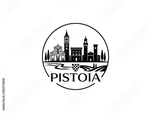 Pistoia city of Italy skyline emblem with landmarks
