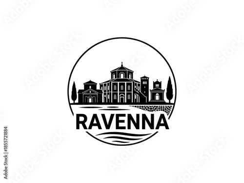 Ravenna city of Italy skyline emblem with landmarks