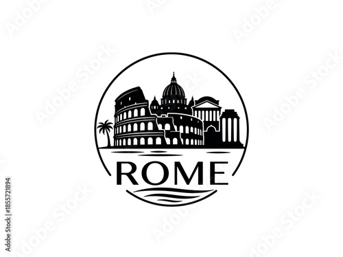 Rome city of Italy skyline emblem with landmarks