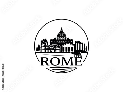 Rome city of Italy skyline emblem with landmarks