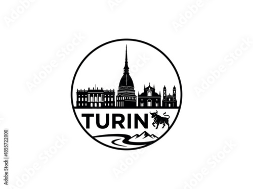 Turin city of Italy skyline emblem with landmarks