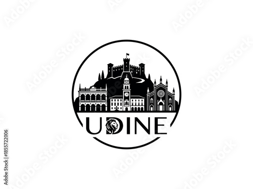 Udine city of Italy skyline emblem with landmarks