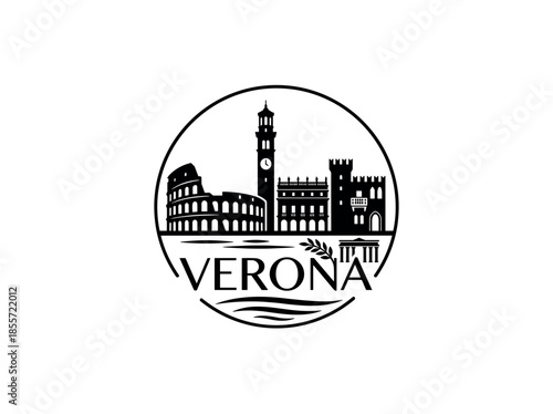 Verona city of Italy skyline emblem with landmarks