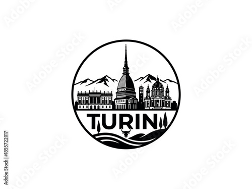 Turin city of Italy skyline emblem with landmarks
