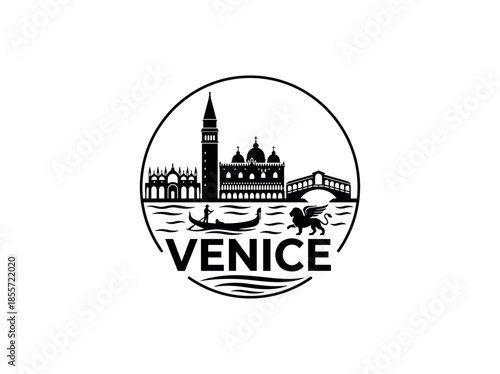 Venice city of Italy skyline emblem with landmarks