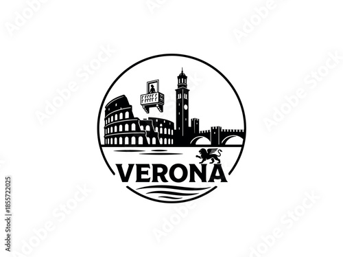 Verona city of Italy skyline emblem with landmarks