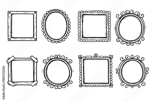 Set of hand-drawn photo frames on a dark background