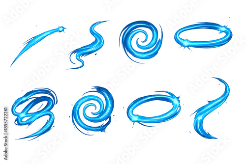 Collection of Neon Blue Light Streaks and Swirls on Dark Background