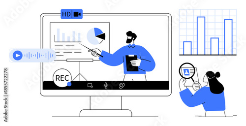 Online presentation concept. Online tools enable seamless video recording and collaboration. Online presentation facilitates interactive teaching, virtual meetings, and content creation