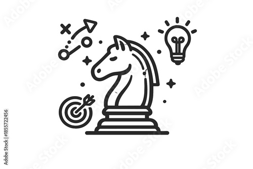 Chess Knight Strategy Icon with Lightbulb and Target