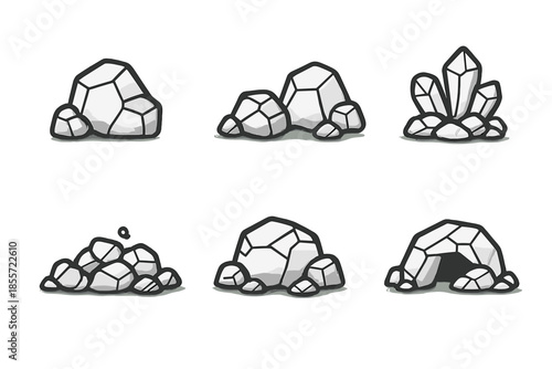 Collection of stylized rock and crystal game assets