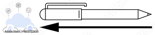 Cloud data security. Cloud computing highlighted with protection, digital connectivity, and communication tools. Cloud data critical for IT solutions, information sharing, storage, and collaboration