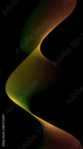Vibrant Flowing Gradient Line Art Abstract Background with Smooth Green and Orange Color Transition