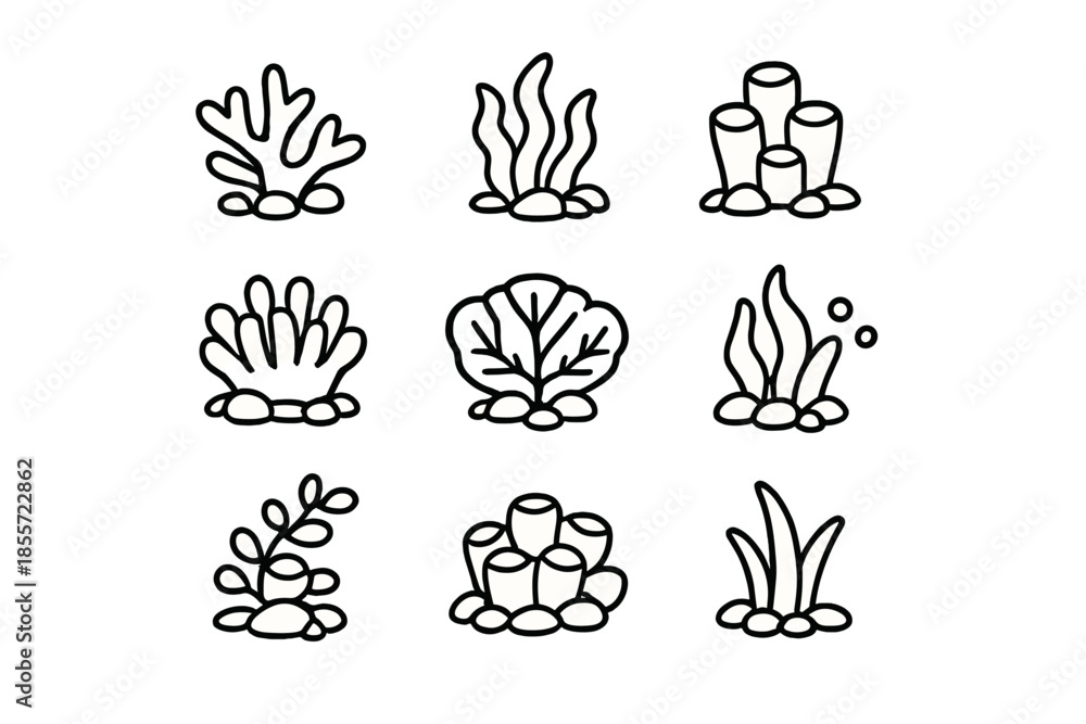 Fototapeta premium Collection of Seaweed and Coral Icons