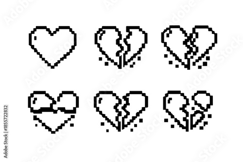 Pixel art heart icons in different states