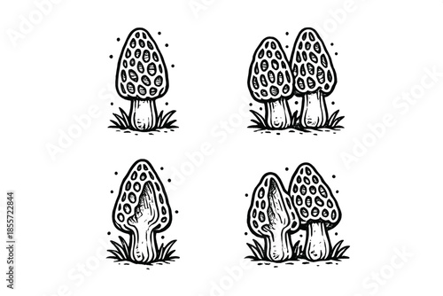 Monochromatic Morel Mushrooms Tattoo Style