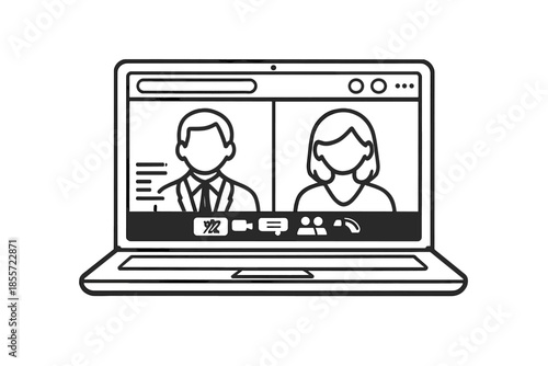 Online meeting interface on laptop screen