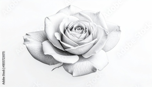 Elegant grayscale image showcases a rose in full bloom