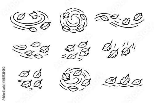 Autumn leaves blowing in the wind, a set of icons