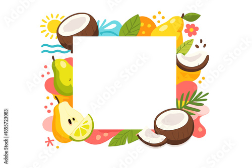 Tropical Fruit Border with Coconuts and Pears