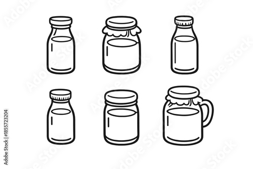 Collection of milk bottles and jars icons