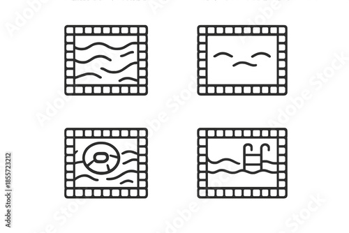 Four icons of swimming pools in film strip frames