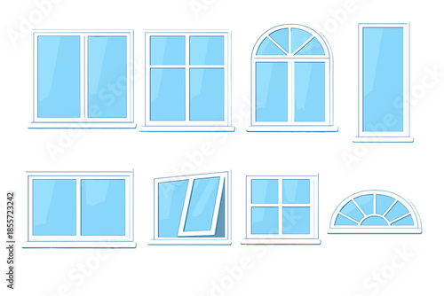Collection of Modern White Window Frames with Blue Glass