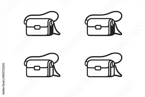 Four White Shoulder Bags on a Gray Background