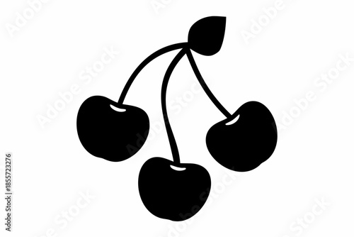 cherries black silhouette, black cherries with stems and a leaf Vector