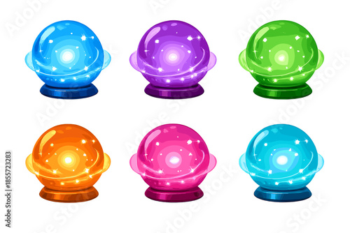 Collection of Six Glowing Crystal Orbs