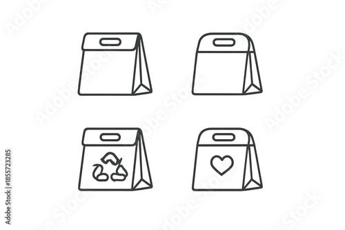 Four simplified icons of shopping bags on a gray background