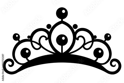 Elegant black tiara with swirling decorative elements and pearl accents Vector