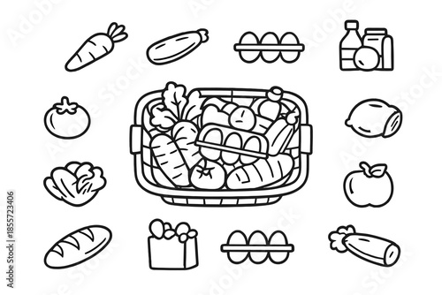 Fresh Groceries Assortment Icon Set