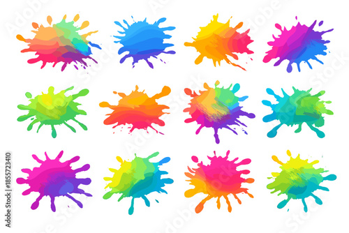 Vibrant Rainbow Paint Splatter Grid Background