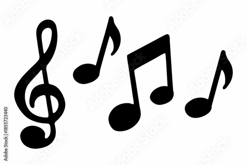 musical notes silhouette, simple illustration of musical notes and a treble clef Vector