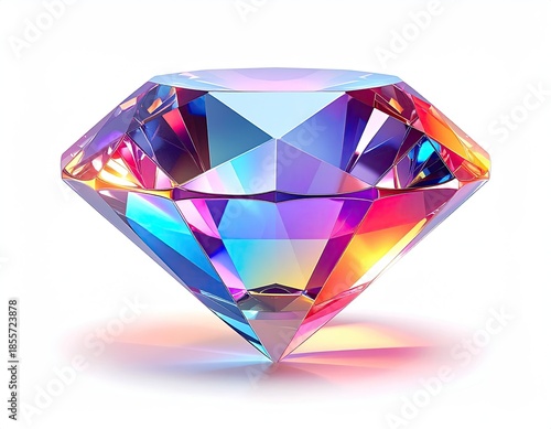 Gemstone a faceted, multi-colored diamond reflecting light