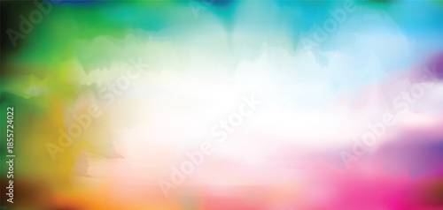 Abstract colorful background with soft bokeh and bright rainbow light creates a motion wave design of nature textures in a blur of blue and green summer sky