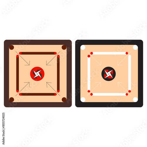 Two variations of a carrom board. Carrom is a popular indoor tabletop game of Indian origin, resembling billiards. 
