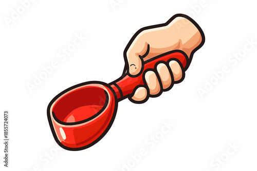 Hand holding a red ice cream scoop