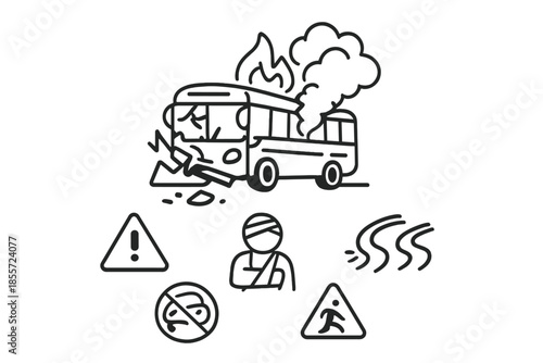 Car accident icons, warning symbols, and emergency situations