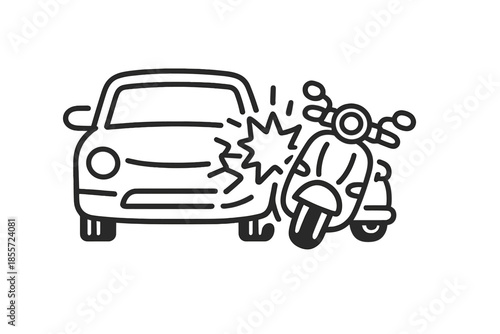 Car and scooter collision icon