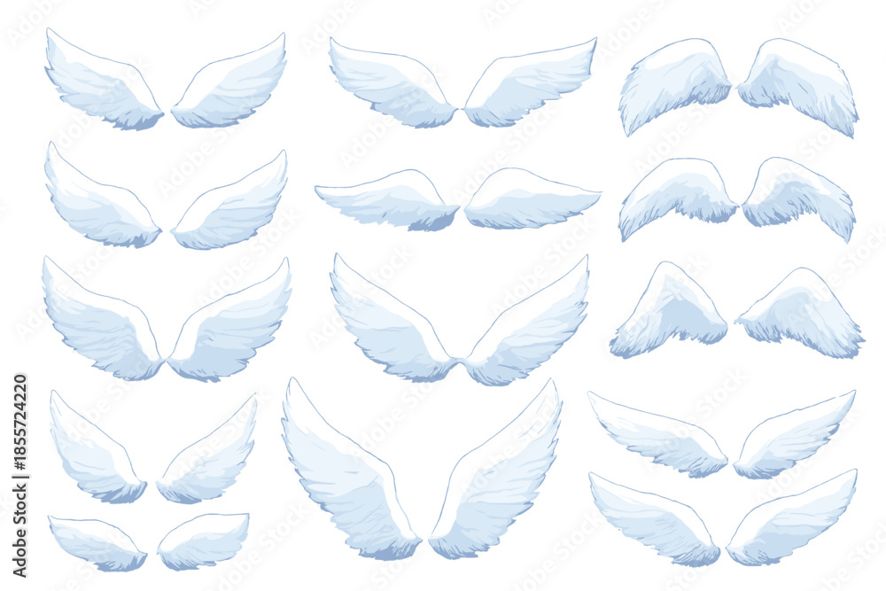 Obraz premium Collection of ethereal white angel wings on a blurred background