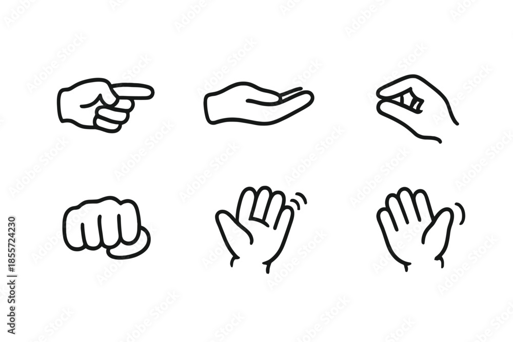 Fototapeta premium Set of six outline hand gesture icons on a gray background