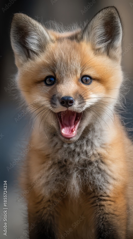 Fototapeta premium playful baby fox fun expression, soft daylight