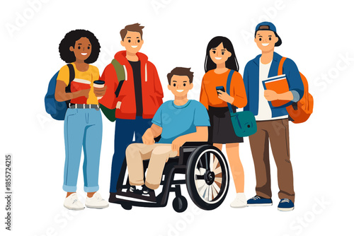 Diverse group of students with a person in a wheelchair