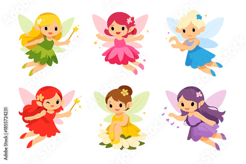 Six Adorable Fairies with Wings and Wands