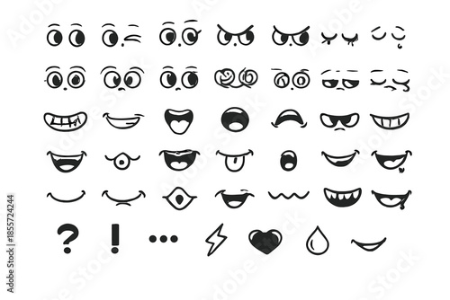 Collection of cartoon emotion faces and mouth expressions