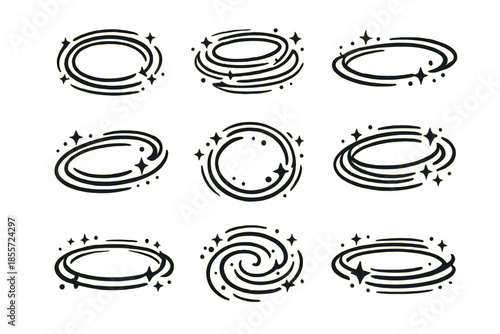 Collection of Nine Swirling Galaxy Icons