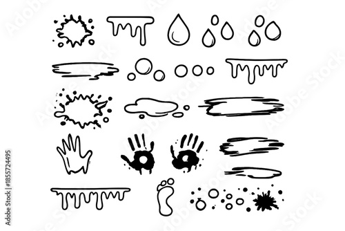 Collection of sketchy hand-drawn water and dirt elements